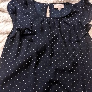 Loft ruffle sleeve top with polka dots. Size xs in navy and white